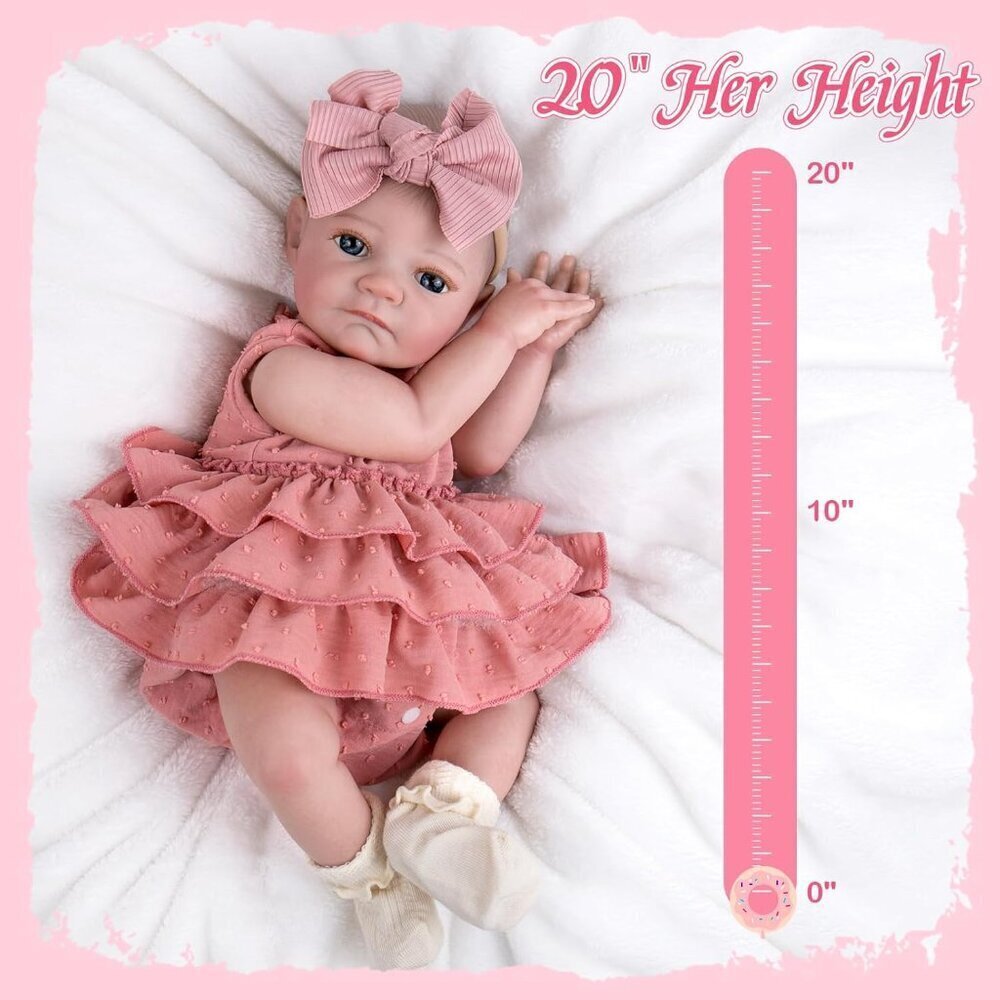 🆕20inch Soft Cloth Body Newborn Baby Poseable Limbs Pink Dress Baby Girl - Picture 2 of 7